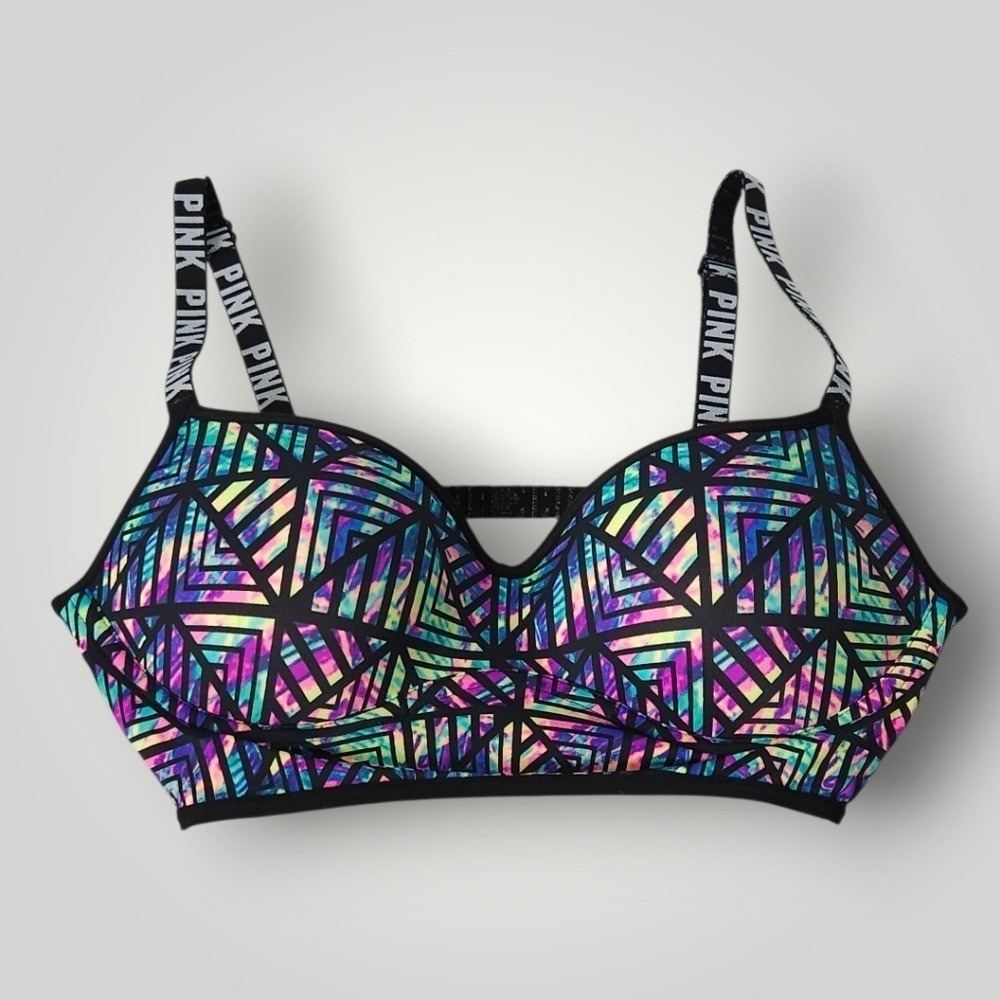 PINK Victoria's Secret Bralette Small Holographic Geometric Print Y2K Retro - Picture 2 of 7